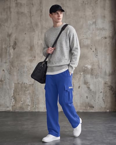 Image of Men's Cargo Sweatpants Casual Fleece Joggers Loose Fit Open Bottom Athletic Pants for Men with Pockets
