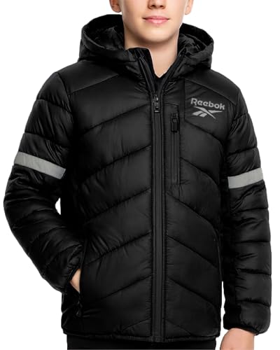 Image of Reebok Boys Puffer Jacket - Heavyweight Quilted Wind & Water Resistant Boys Winter Coat - Insulated Bubble Kids Winter Jacket