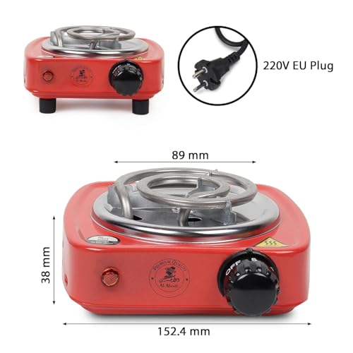 Image of Electric Cooking Heater, Single Burner, Red, Portable Coil Hot Plate with Adjustable Temperature Knob