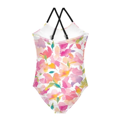 KLL Summer Small Fresh Watercolor Girls 1-Piece Swimsuit Beach Swimwear with Adjustable Straps Quick Dry2