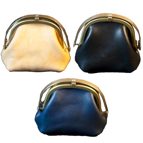 [soul;solid]ワンタッチ真鍮がま口ミニポーチ 色:プエブロレザー/ナチュラル