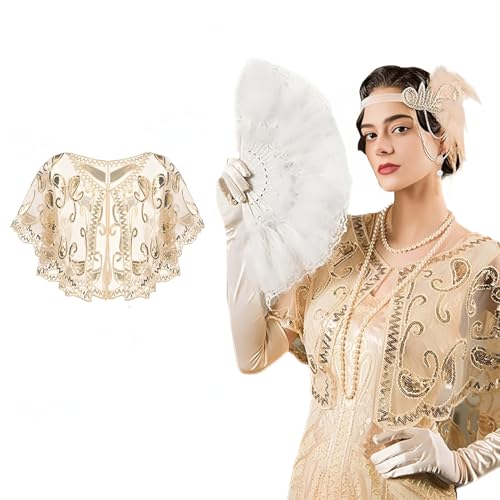 1Pcs Champagne 1920s Flapper Shawl with Sequin Detailing Breathable Mesh Elegant Short Cape for Women Parties Prom2
