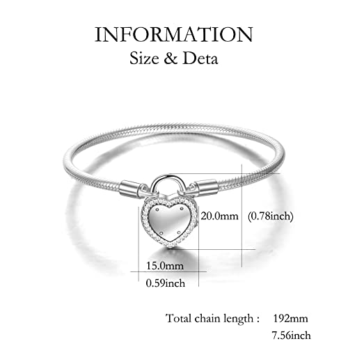 Snake Bracelet for Charms 925 Sterling Silver Jewelry Lock of Love Heart Charms Bracelet Fit Any Charm Gift for Women3