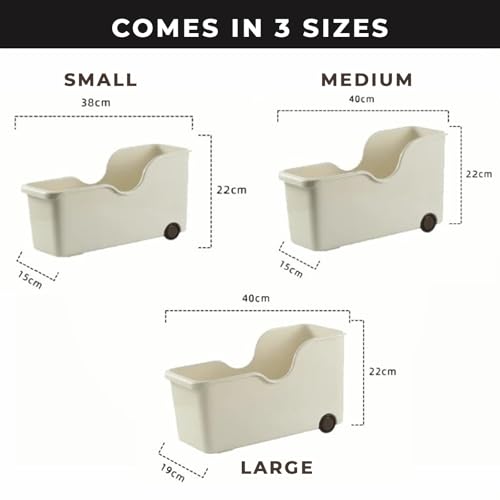 Image of PANCA Storage Basket Set of 3 With Wheels - Multipurpose Kitchen Organizer Rack, Bathroom Storage Cabinet Box, Under Sink Organizer & Home Essentials Plastic Bins (Beige, Small /Medium /Large Sizes)