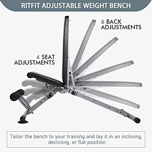 RitFit Adjustable / Foldable Utility Weight Bench for Home Gym, Weightlifting and Strength Training - Bonus Workout Poster with 35 Total Body Exercises