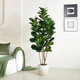 VeriNatural 6FT Artificial Fiddle Leaf Fig Tree with White Planter - Tall Fake Tree, 3 Real Wood Trunks, Real Moss Pot, Artificial Plants Indoor Faux Tree for Home Living Room Office Decor, VN244