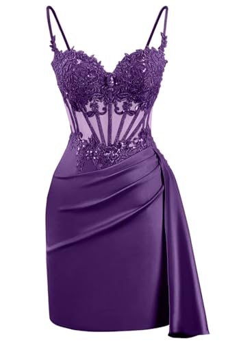 yinyyinhs Lace Satin Homecoming Dresses for Teens 2025 Short Prom Dress Spaghetti Straps Corset Cocktail Formal Evening Gowns