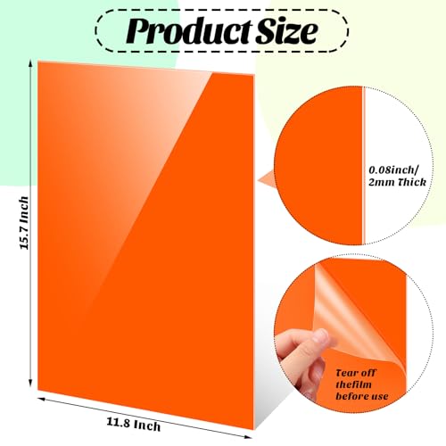 Image of Remerry 12 Pcs 16 x 12 Inch Colored Acrylic Sheets, 12 Colors Opaque Panels with Paper Covering, 0.08'' Thick (2mm), for Crafts, DIY Projects, Printed Signs, Art Display, Laser Cutting Engraving