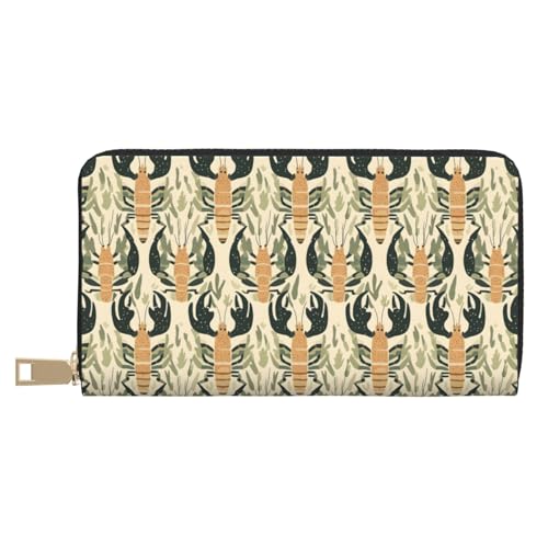Leather Thin Slim Wallets for Women Men - Fashion Abstract Cute Lobster Print Card Wallet Holder with Zipper