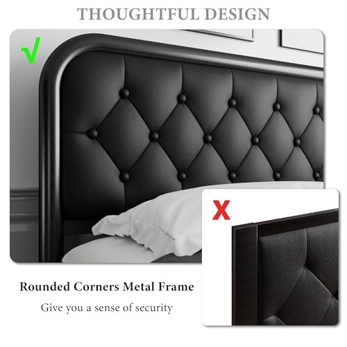 iPormis King Size Metal Bed Frame with Leather Headboard, Heavy-Duty Platform Bed Frame, Thicker Metal Steel Slats Support, 12'' Under-Bed Space, Noise-Free, Easy Assembly, Matte Black - Image 5