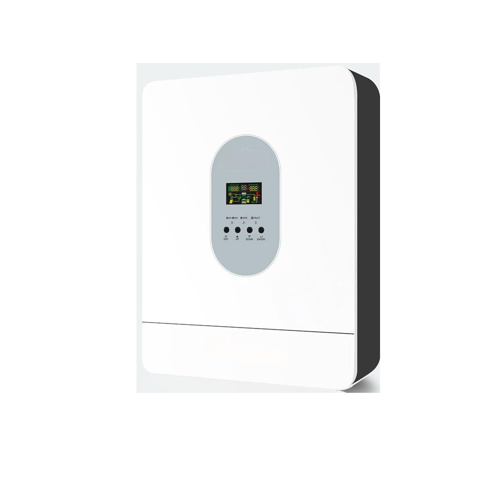 Front view of the THKFMSRC GD3024EMH solar inverter, showing display and connection ports.