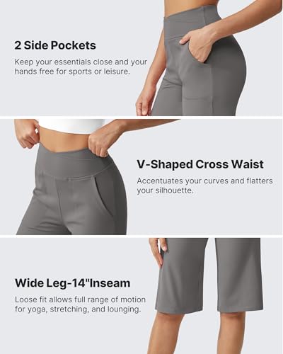 Image of G4Free Capri Pants for Women 14 inch Knee Length Wide Leg Yoga Capris Dressy Casual Summer Crop Pants with Pockets