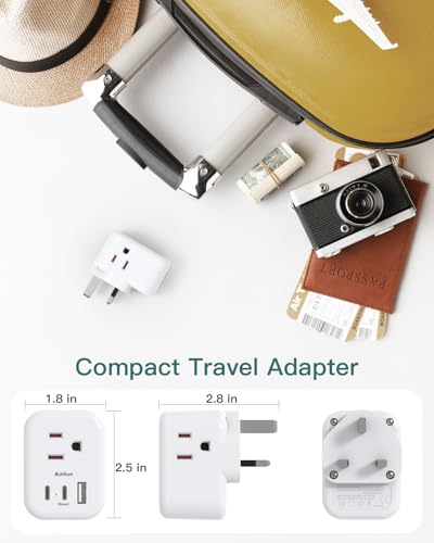 2-Pack US/CA to UK Ireland Travel Plug Adapter, Addtam Type G Power Outlet Adapter with 3 AC Outlets 3 USB(2 USB C), Travel Essentials for USA to Dubai Scotland British London Engl image 2