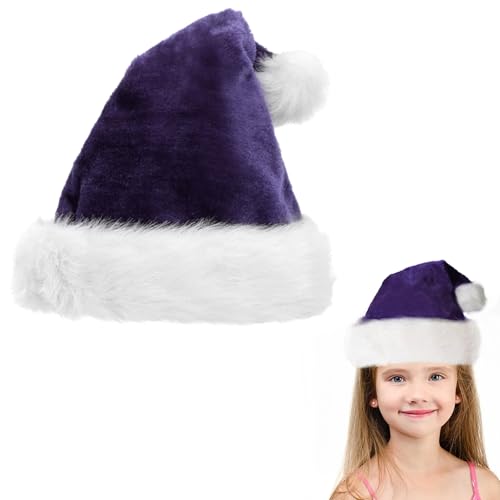 Plüsche Weihnachtsmütze für Kinder,Lila Santa Mütze mit Plüsch...