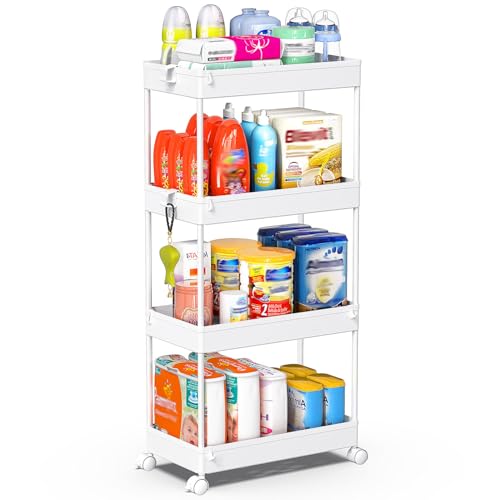 SPACEKEEPER Storage Cart, 4-Tier Mobile Shelving Unit, Bathroom Rolling Cart Utility Storage...