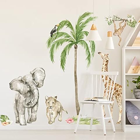 Stickerscape Watercolour Jungle Wall Stickers (Jungle Scene) | Safari Wall Stickers for a Children's Bedroom or Nursery | Easy to Apply and Cleanly Removable Cover