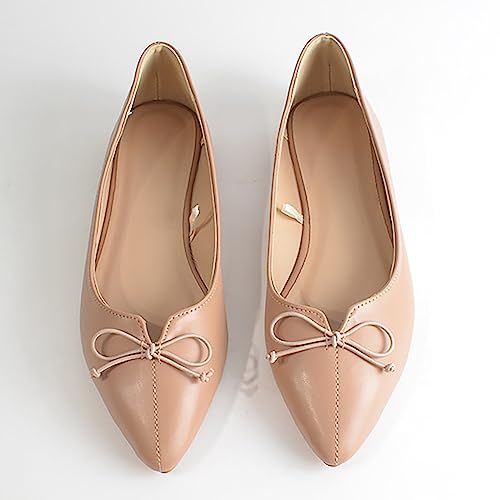 Flats for Women Dressy 2025 Pointed Toe Slip On Ballet Flat Shoes Comfortable Leather Bowknot Work Flats Low Top Lightweight Womens Dress Shoes for Dance Wedding Party Office Casual2