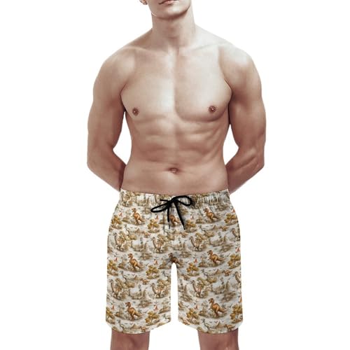 Hawaiian Shorts for Men - Comfy Vintage Dinosaur Print Mens Swim Trunks Bathing Suits with Mesh Lining2