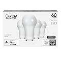 Feit Electric A19 LED Light Bulbs, 60W Equivalent, GU24 Twist-Lock Base, Dimmable, 4000K Cool White, 800 Lumens, 90+ CRI, Enclosed Fixture Rated, 25,000-Hour Lifetime, OM60DM/940CA/GU24/4, 4-Pack
