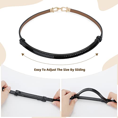 Image of JASGOOD Leather Skinny Belts for Women Plus Size Ladies Thin Waist Belts Adjustable for Jeans Pants Dresses with Gold Buckle