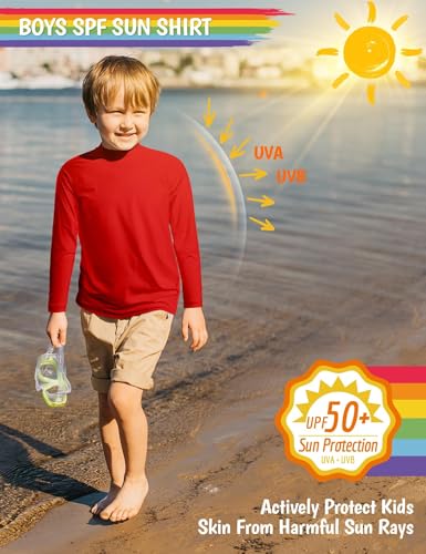 Image of Boys Rash Guard Swim Shirts Long Sleeve UPF 50+ Swimwear Toddler Kids Sun Protection SPF Water Surfing Swimming Shirts 0-16Y