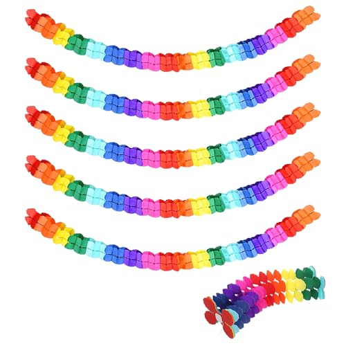 Lot de 6 Guirlande Papier Arc-en-Ciel, Décoration Carnaval Colorée à Suspendre pour Fête,...