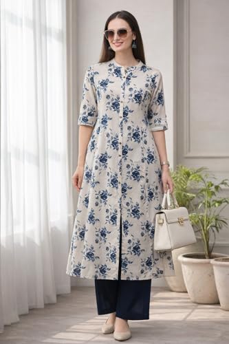 Image of Pistaa's Women's Cotton Relaxed Fit A Line Kurta