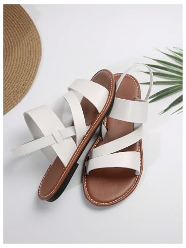 Verdusa Women's Summer Vacation Strappy Sandals Ankle Strap Open Toe Flat Leather Sandals3