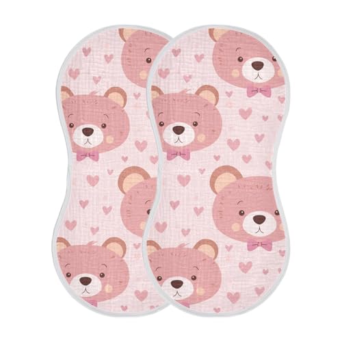 Teddy Bear Cotton Muslin Burp Cloths Breathable Burp rag for boy and Girl Set of 2, 22x11in