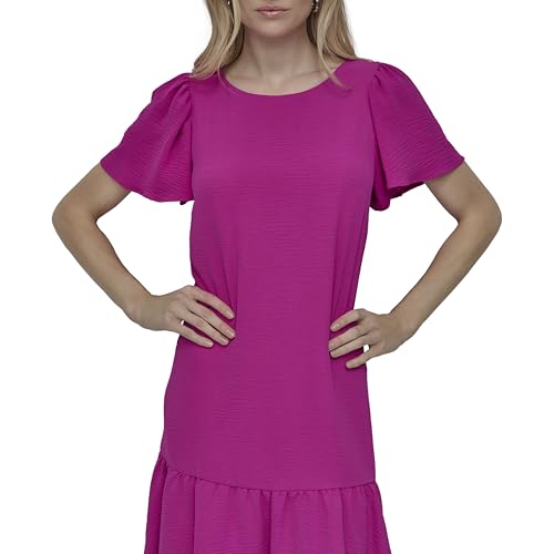 Image of DKNY Women's Flowy Short Sleeve Ruffle Hem Dress