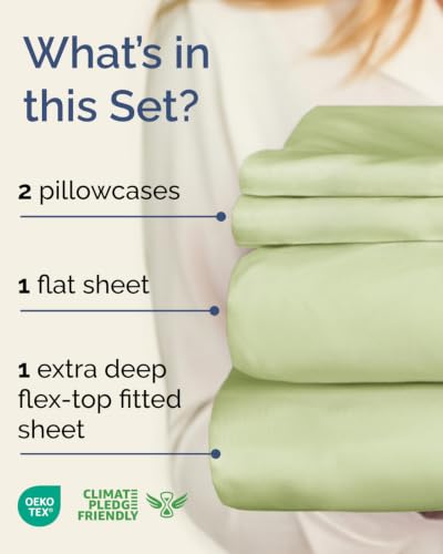 Image of Flex Top Split Head King Sheet Set - 4 Piece Extra Deep - Light Sage Green