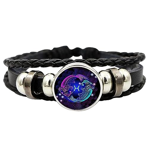 Bracelet D'esp-rit De Signes du Zodiaque Bracelet D'esp-rit Astrologique 12 Constellation Bracelets en Cuir PU Unisexe, Bijoux du Zodiaque Cadeaux pour Femmes Hommes