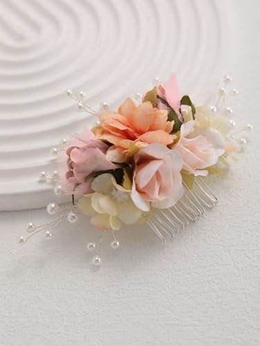 Peine para cabello de boda con flores de tela hecho a mano miniatura 3