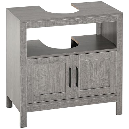 kleankin Meuble sous Lavabo avec 2 Portes et étagère pour Salle de Bain - 60 x 30 x 60 cm - Gris
