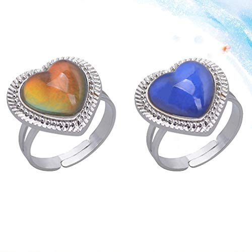 Amosfun 2 peças anel de humor anel de coração ajustável para meninas Dia dos Namorados joia (cor ale