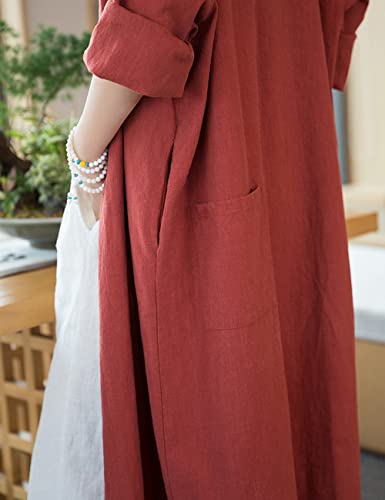 NFYM Women Casual Cotton Linen Lapel Shirt Trench Coats Lightweight Loose Button Up Pockets Long Maxi Shirt Jacket Shacket3