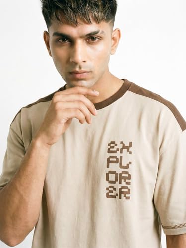 Image of CRAZYMONK Cosmic Explorer Oversized T-Shirt - Beige & Brown