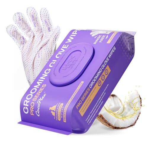HICC PET Dog Wipes Cleaning Deodorizing PRO for Dogs&Cats 20PCS Hypoallergenic Puppy Wipes No-Rinse Pet Wipes Extra Thick Dual-Textured Pet Glove Wipes for Paws Face Ears & Butt Coconut Scent