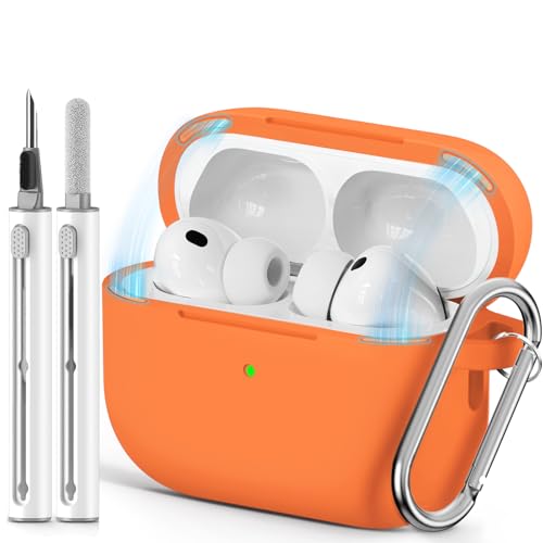 Image of Ljusmicker for AirPods Pro 3 Case 2025 with Cleaner Kit,Soft Silicone Protective Cover for Apple AirPods Pro 3rd Generation Cases for Women Men,for AirPod Pro 3 Cover with Keychain-Magnetic Orange