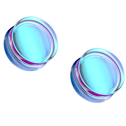Pierced Owl Purple Iridescent Glass Double Flared Plug Gauges, Sold as a Pair (10mm (00GA))