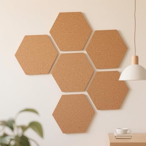 FUNSUEI 20 Stück Sechseckige Korkplatte, Korkwand Pinnwand Selbstklebend, 200 x 175 x 6 mm Pinnwand Kork Korkplatten für Foto Hängen, Heimdekoration, Büro Memorandum