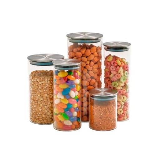 Kit 5 potes de vidro com tampa inox hermético redondo mantimento - Tud