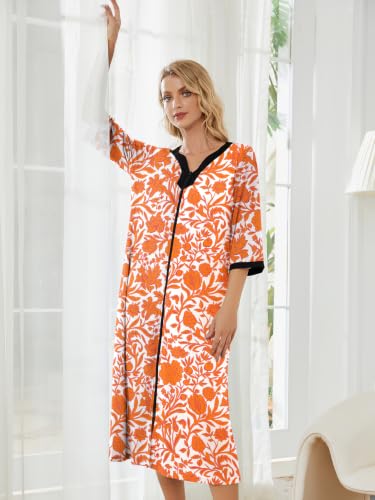 Image of PITINAN Moo Moo Nightgown House Dress Zip up Robes for Women Long Lounge Dress House Coat Women S-3XL