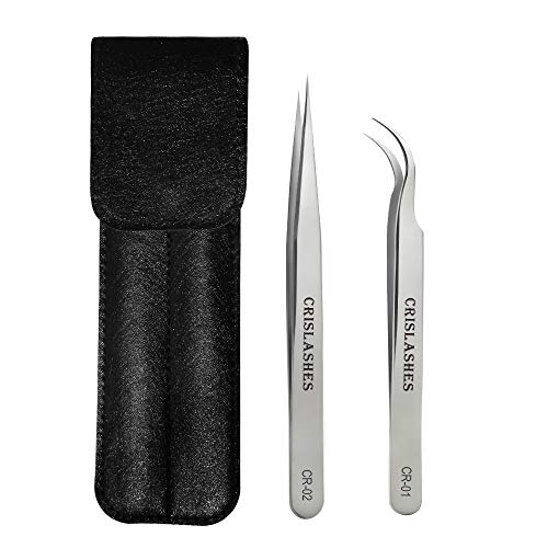 Eyelash Extension Tweezers for Volume Lashes Individual Lashes Straight and Curved Pointed Tweezers Stainless Steel Tweezers Eyelash Extension Supplies (2PCS SET)