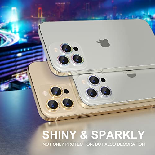 Choiche [3+1] For Iphone 14 Pro/Iphone 14 Pro Max Camera Lens Protector Bling, 9H Tempered Glass Camera Cover Screen Protector Metal Ring Decoration Accessories (Glitter-Gold) #TOP6