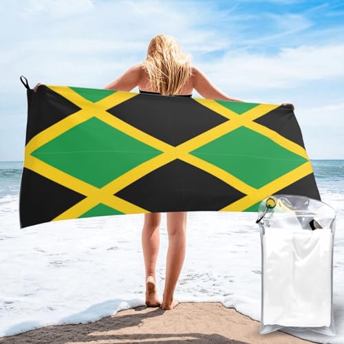 Toalla de playa con estampado de bandera de Jamaica de 27.5 x 55 pulgadas, microfibra fina, ligera, para adultos, baño, piscina, viajes, camping, secado rápido