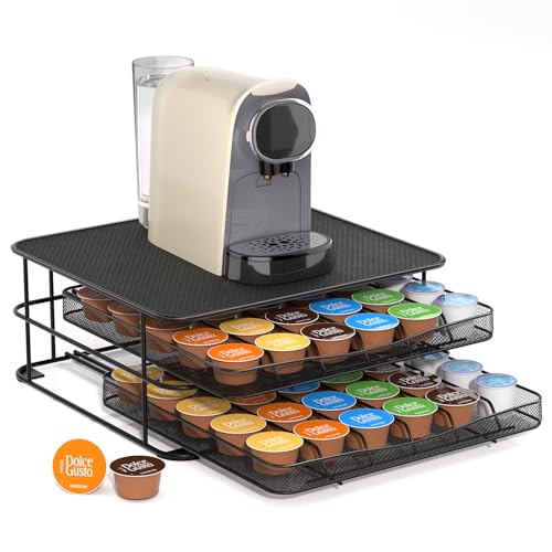 Eukue Porte Capsule, 2 Tiroirs à Capsules Rangement pour Dolce Gusto 72 PCs, Grande Support Dosette Antidérapants avec Surface Anti-Vibration pour La Maison,...