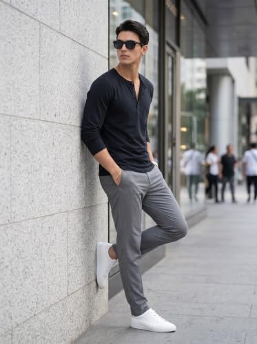 Image of BULLMER Men's Trendy Full Sleeve Henley Neck T-Shirt | Cotton Blend Solid Casual Tee | Stylish Menswear for Everyday | Sizes S to 2XL - Pack 1