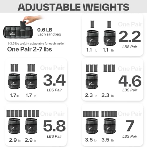 Image of Sportneer Adjustable Ankle Weights for Women and Men 7 lbs /Pair Adjustable Leg Weights with Secure Straps, Strength Training Weighted for Yoga, Walking, Running, Aerobics, Gym, Physical Therapy
