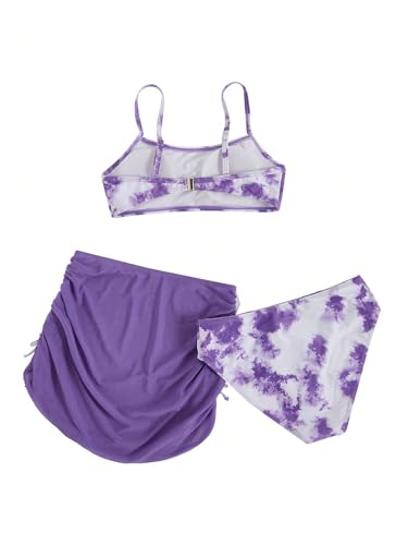 Image of Milumia Girl's 3 Piece Tie Dye Bikini Set Swimsuit with Drawstring Beach Skirt Swimwear
